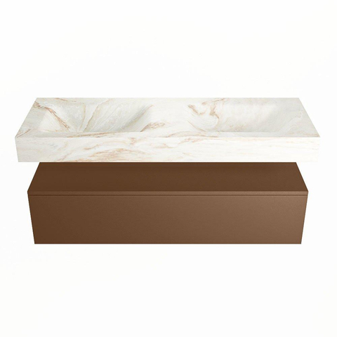 Mondiaz ALAN-DLUX Ensemble de meuble - 130cm - meuble Rust mat - 1 tiroir - Lavabo Cloud Frappe suspendu - vasque Gauche et droite - 0 trous de robinet SW805447
