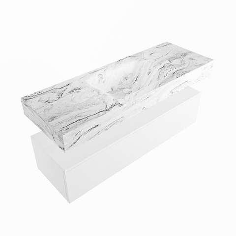 Mondiaz ALAN-DLUX Ensemble de meuble - 130cm - meuble Talc mat - 1 tiroir - Lavabo Cloud Glace suspendu - vasque Centre - 0 trous de robinet SW805214