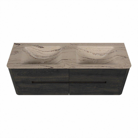 Mondiaz CIRO-DLUX Ensemble de meubles de salle de bains - 140x45x50cm - Plan vasque solid surface Arena - 2 vasques double - sans trous de robinet - 4 tiroirs - Shadow SW1532350