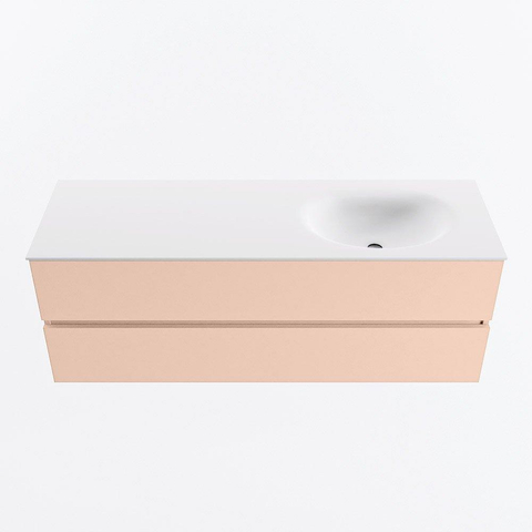 MONDIAZ VICA Ensemble meuble de salle de bains - 140cm - meuble bas rosee - 2 tiroirs - lavabo moon à droite - sans trous de robinetterie - version haute 60cm - talc SW1080415