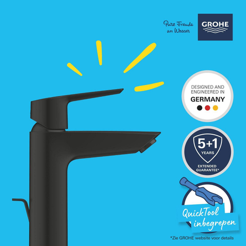 Grohe Start Wastafelmengkraan - opbouw - 12.1cm uitloop - M-size - trek waste - matte black (mat zwart) SW1126691