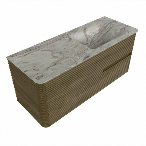 Mondiaz CIRO-DLUX Badkamermeubelset - 120x45x50cm - Solid surface wastafel Glace - 1 wasbak Rechts - 1 kraangat - 2 lades - Dusk SW1532983