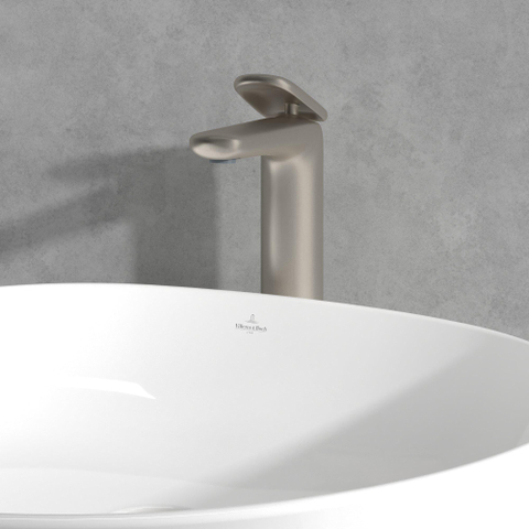 Villeroy & Boch Antao 1 greeps wastafelkraan verhoogd - met push open afvoergarnituur - Brushed Nickel (rvs) SW974199