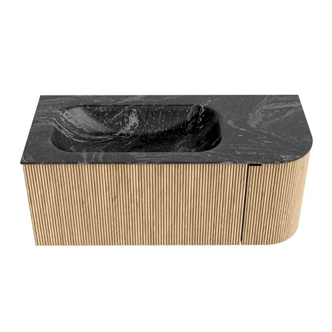 MONDIAZ KURVE-DLUX meuble de salle de bains 105cm avec module 25 R couleur chêne avec 1 tiroir et 1 porte. Vasque BIG SMALL gauche 1 trou de robinet couleur Lava. SW1138135