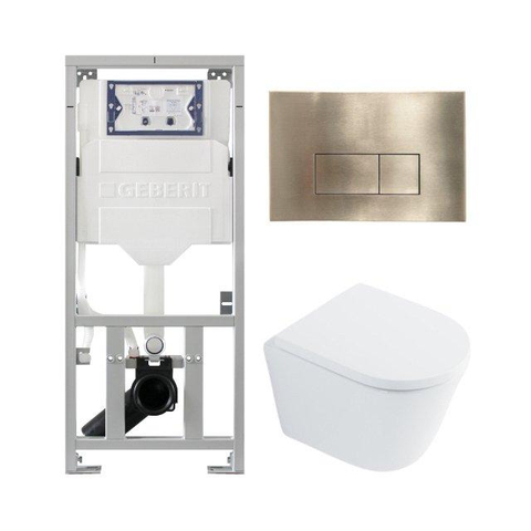 QeramiQ Dely Pack WC - 36.3x51.7cm - à fond creux - sans bride - réservoir encastré Geberit UP320 - abattant WC softclose 35 mm - plaque de déclenchement en laiton brossé - boutons rectangulaires - blanc brillant SW1222080