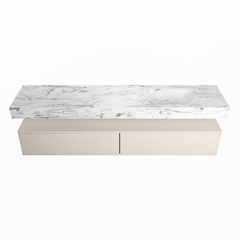 Mondiaz ALAN-DLUX Ensemble de meuble - 200cm - meuble Linen mat - 2 tiroirs - Lavabo Cloud Glace suspendu - vasque Droite - 1 trou de robinet SW806079