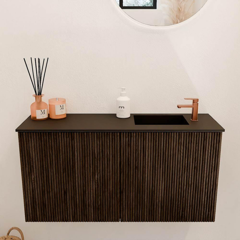 Mondiaz JOYA 80cm meuble de salle de bains - couleur Walnut - Vasque FAYE position Droite 1 trou de robinet couleur Urban. SW1421314