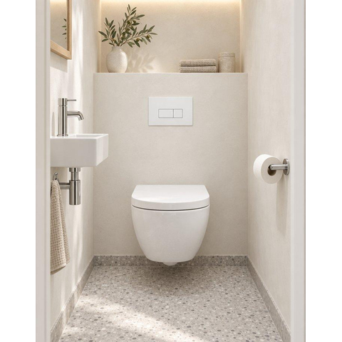 QeramiQ Dely Swirl Compact Toiletset - inbouwreservoir QeramiQ flush - 25mm zitting - kunststof bedieningsplaat glans wit - rechthoekige knoppen - glans wit SW1590531