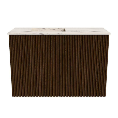 Mondiaz JOYA-DLUX 60cm meuble de salle de bains - couleur Walnut - Vasque FAYE position Gauche Sans trou de robinet couleur Nata. SW1424478