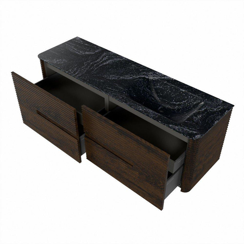 Mondiaz CIRO-DLUX Badkamermeubelset - 150x45x50cm - Solid surface wastafel Lava - 1 wasbak Rechts - zonder kraangaten - 4 lades - Walnut SW1530148