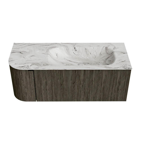 Mondiaz KURVE-DLUX Ensemble de meubles de salle de bains - 115x46x40cm - 1 tiroir - 1 porte - lavabo solid surface - droit - sans trou de robinet - Shadow SW1414541