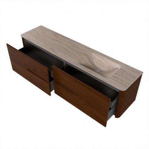 Mondiaz CIRO-DLUX Badkamermeubelset - 190x45x50cm - Solid surface wastafel Saba - 1 wasbak Rechts - zonder kraangaten - 4 lades - Ruby SW1531929