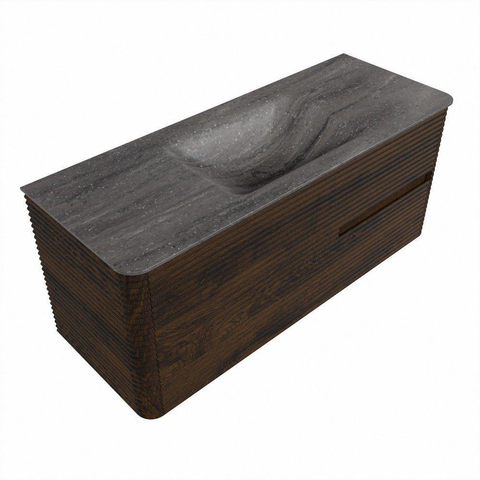 Mondiaz CIRO-DLUX Meuble de salle de bains - 120x45x50cm - vasque en solid surface Oza - 1 lavabo au milieu - sans trous de robinet - 2 tiroirs - Noyer SW1530656