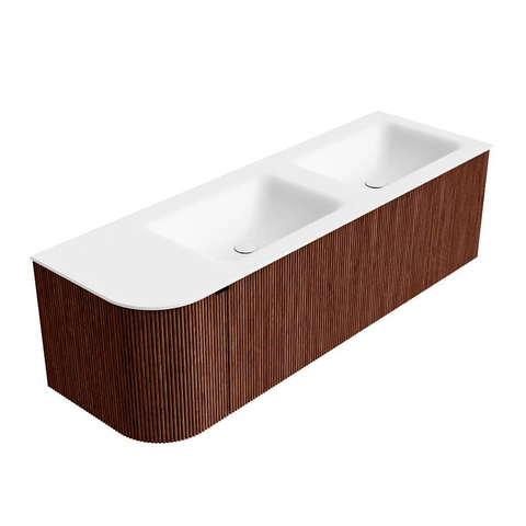 Mondiaz KURVE Ensemble meuble de salle de bains - 145x46x40cm - 1 tiroir - 1 porte - lavabo solid surface - double / droite - sans trou de robinet - Ruby SW1415314
