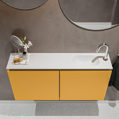 MONDIAZ TURE Toiletmeubel 100x23x50cm met 1 kraangaten 2 deuren ocher mat Wastafel Eden rechts Solid Surface Wit SW475067