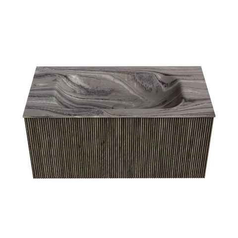MONDIAZ KURVE-DLUX Meuble de salle de bains 90cm couleur Shadow avec 1 tiroir et 0 porte. Lavabo BIG SMALL Milieu sans trou de robinet Sombra. SW1433750
