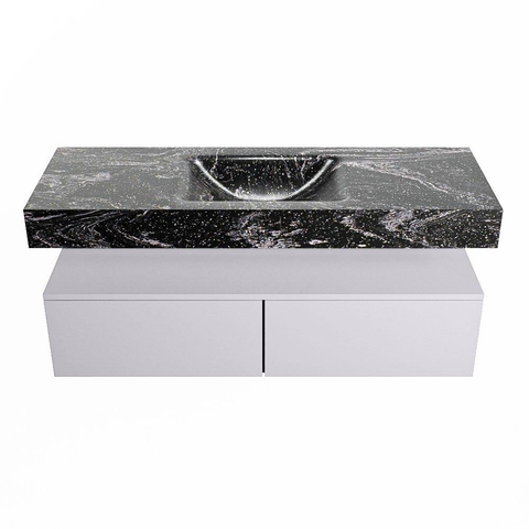 Mondiaz ALAN-DLUX Ensemble de meuble - 130cm - meuble Cale mat - 2 tiroirs - Lavabo Cloud Lava suspendu - vasque Centre - 0 trous de robinet SW808236