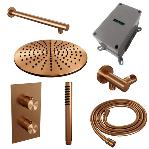 BRAUER Copper Edition ensemble de douche pluie encastré – douche de tête Ø 30 cm – bras mural droit 40 cm – douchette bâton – avec inverseur SW538449