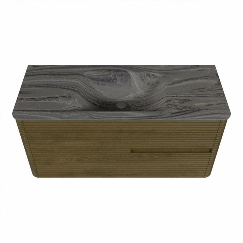 Mondiaz CIRO-DLUX Badkamermeubelset - 110x45x50cm - Solid surface wastafel Sombra - 1 wasbak Midden - 1 kraangat - 2 lades - Dusk SW1533379
