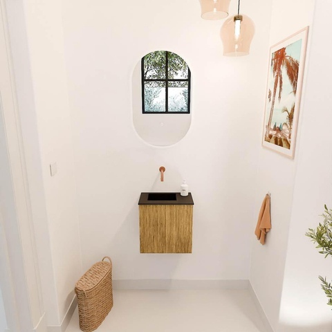 Mondiaz JOYA 40cm meuble de salle de bains - couleur Oak - Vasque FAYE position Gauche Sans trou de robinet couleur Urban SW1421157