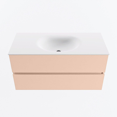 MONDIAZ VICA Ensemble meuble de salle de bains - 100cm - meuble bas rosee - 2 tiroirs - lavabo moon central - 1 trou de robinet - version haute 60cm - talc SW1081120