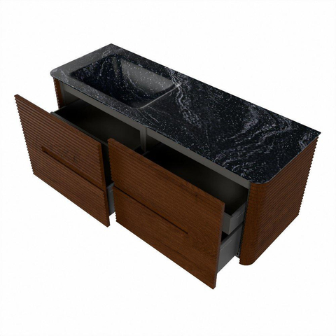 Mondiaz CIRO-DLUX Badkamermeubelset - 130x45x50cm - Solid surface wastafel Lava - 1 wasbak Links - 1 kraangat - 4 lades - Ruby SW1531596