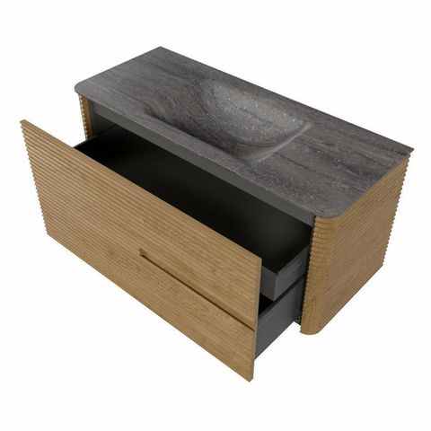 Mondiaz CIRO-DLUX Meuble de salle de bains - 110x45x50cm - Vasque solid surface Oza - 1 lavabo au centre - 1 trou de robinet - 2 tiroirs - Chêne SW1531116