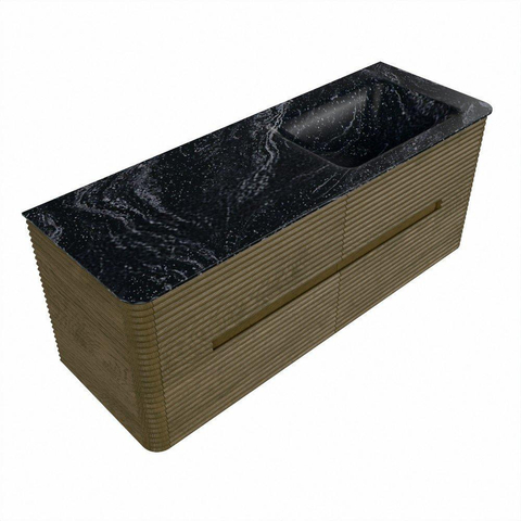 Mondiaz CIRO-DLUX Meuble de salle de bains - 130x45x50cm - plan-vasque solid surface Lava - 1 vasque à droite - sans trous de robinetterie - 4 tiroirs - Dusk SW1533039