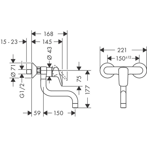 Hansgrohe Logis M31 Eengreeps keukenmengkraan - wandmontage - hoogglans chroom GA59065
