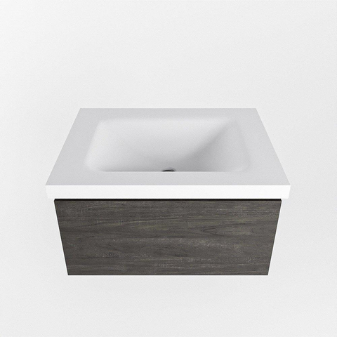 Mondiaz BUKLA Badkamermeubelset - 60x45x34cm - 1 kraangat - wasbak midden - solid surface - Talc - greeploos - 1 lade - Melamine - Dark brown SW704853
