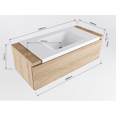Ensemble de meuble de salle de bain Mondiaz BUKLA 100x45x34cm 0 trous de robinet lavabo au centre solid surface Urban sans poignée 1 tiroir avec fermeture douce Mélamine Marron foncé SW704920