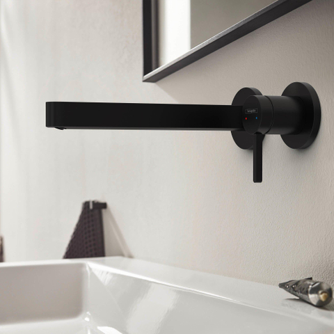 Hansgrohe Finoris 1 greeps wastafelkraan - inbouw - voorsprong 228 mm - met afvoerplug - mat zwart SW651252