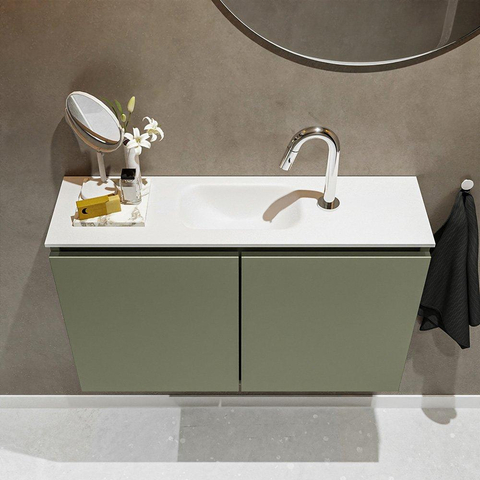 MONDIAZ TURE Toiletmeubel 80x23x50cm met 1 kraangaten 2 deuren army mat Wastafel Eden midden Solid Surface Wit SW474998