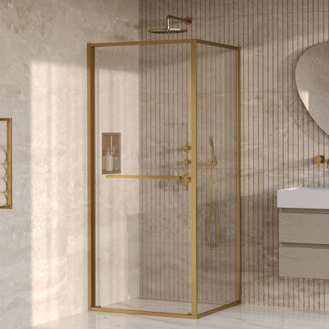 BRAUER Luminis Cabine de douche - 90x90x200 - 2 pièces pivotant vers l’intérieur - verre clair - réversible - incl. revêtement en verre - or brossé PVD SW1580990
