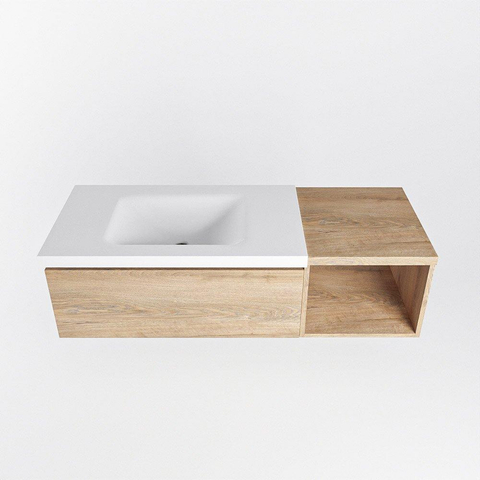 MONDIAZ BUKLA Meuble de salle de bains 120cm avec module ouvert 40 couleur Chêne lavé avec 1 tiroir. Lavabo CLOUD gauche 1 trou de robinet couleur Talc. SW1382042