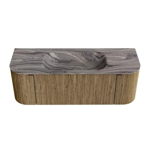 MONDIAZ KURVE-DLUX Meuble de salle de bains 130cm arrondi Gauche + Droite couleur Dusk avec 1 tiroir et 2 portes. Vasque BIG SMALL Centre sans trou de robinet Sombra. SW1433841