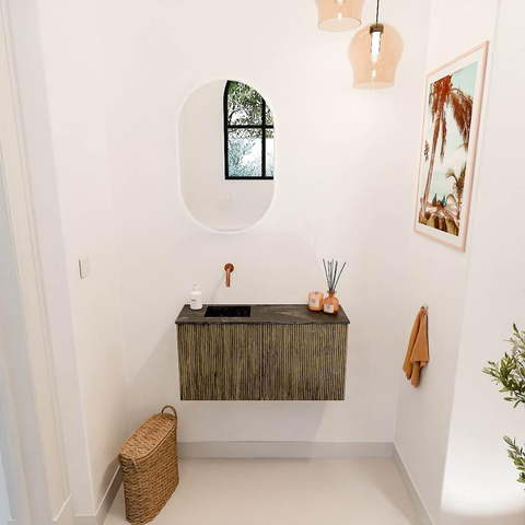 Mondiaz JOYA-DLUX 80cm toiletmeubel - kleur Dusk - Wastafel FAYE positie Links Zonder kraangat kleur Lava. SW1423216