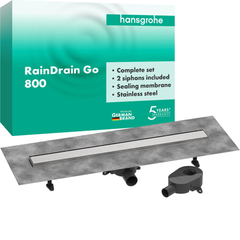 Hansgrohe RainDrain Go Douchegoot - 80cm - standaard/vlakke installatie - betegelbaar - brushed stainless steel SW1590409
