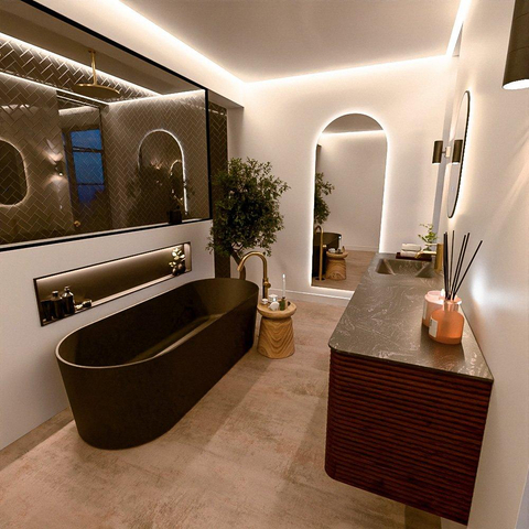 Mondiaz CIRO-DLUX Ensemble de meubles de salle de bains - 180x45x50cm - Lavabo en solid surface Lava - 1 vasque à gauche - 1 trou de robinet - 4 tiroirs - Ruby SW1531629