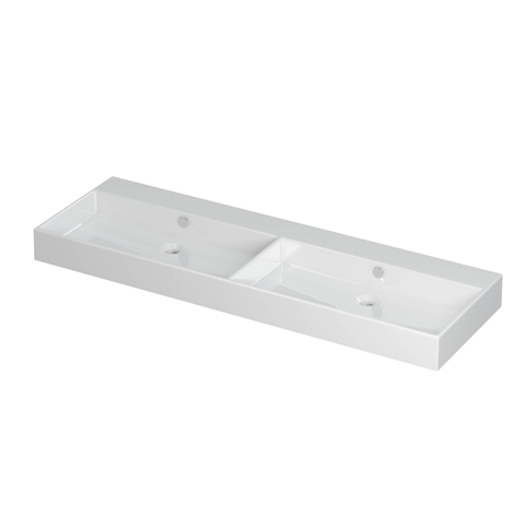 Ink Unlimited lavabo - 140x45x11cm - 2 vasques - sans trou de robinet - blanc brillant SB0202111