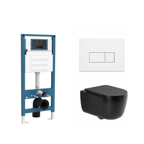 QeramiQ Dely Swirl Ensemble WC - réservoir encastré Qeramiq Flush - abattant slim - plaque de commande blanche mate en métal - boutons rectangulaires - noir mat SW1578310
