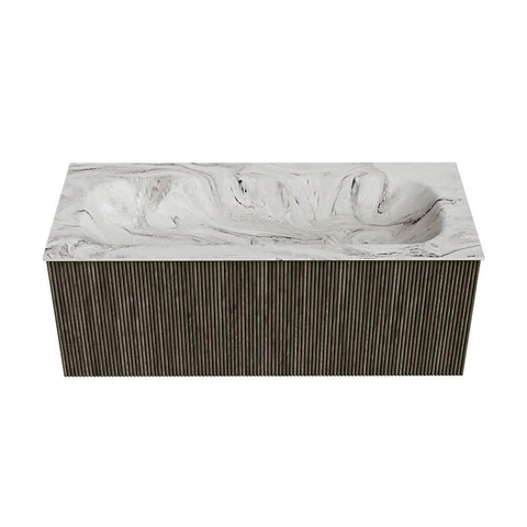 Mondiaz KURVE-DLUX Badkamermeubelset - 110x46x40cm - 1 lade - wastafel solid surface - midden - 1 kraangat - Shadow SW1414575