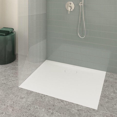 Villeroy & Boch Ecora douchebak - 100x80x3.5cm - afvoer lange zijde - stone white (wit) SW1558907