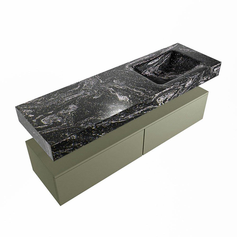 Mondiaz ALAN-DLUX Ensemble de meuble - 150cm - meuble Army mat - 2 tiroirs - Lavabo Cloud Lava suspendu - vasque Droite - 0 trous de robinet SW808640