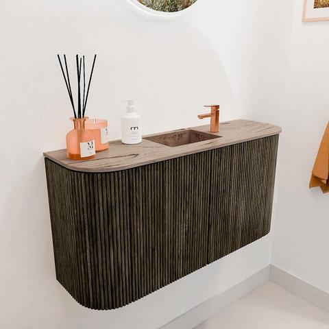 Mondiaz JOYA-DLUX 83.2cm toiletmeubel - ronding links en rechts kleur Shadow - Wastafel FAYE positie Midden 1 kraangat kleur Arena. SW1424856