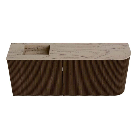 Mondiaz JOYA-DLUX Meuble de salle de bains 101.6cm - arrondi droit couleur Noyer - Vasque FAYE position Gauche Sans trou de robinet couleur Arena SW1424383