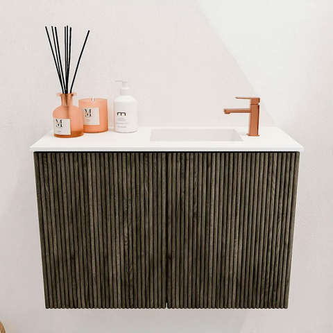 Mondiaz JOYA 60cm meuble de salle de bains - couleur Shadow - Vasque FAYE position Droite 1 trou de robinet couleur Talc. SW1421442
