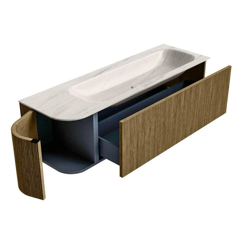 MONDIAZ KURVE-DLUX Meuble de salle de bains 145cm arrondi à gauche couleur Dusk avec 1 tiroir et 1 porte. Lavabo BIG LARGE à droite 1 trou de robinet Meli. SW1431896