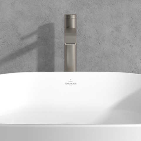 Villeroy & Boch Dawn 1 greeps wastafelkraan verhoogd - zonder pop up afvoergarnituur - Brushed Nickel (rvs) SW974157