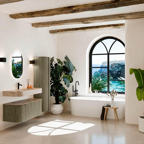 MONDIAZ THOR-DLUX 110cm meuble de salle de bains arrondi gauche + droite couleur Shadow avec 1 tiroir et 2 portes. Vasque suspendue CLOUD Milieu 1 trou de robinet couleur Saba. SW1463023